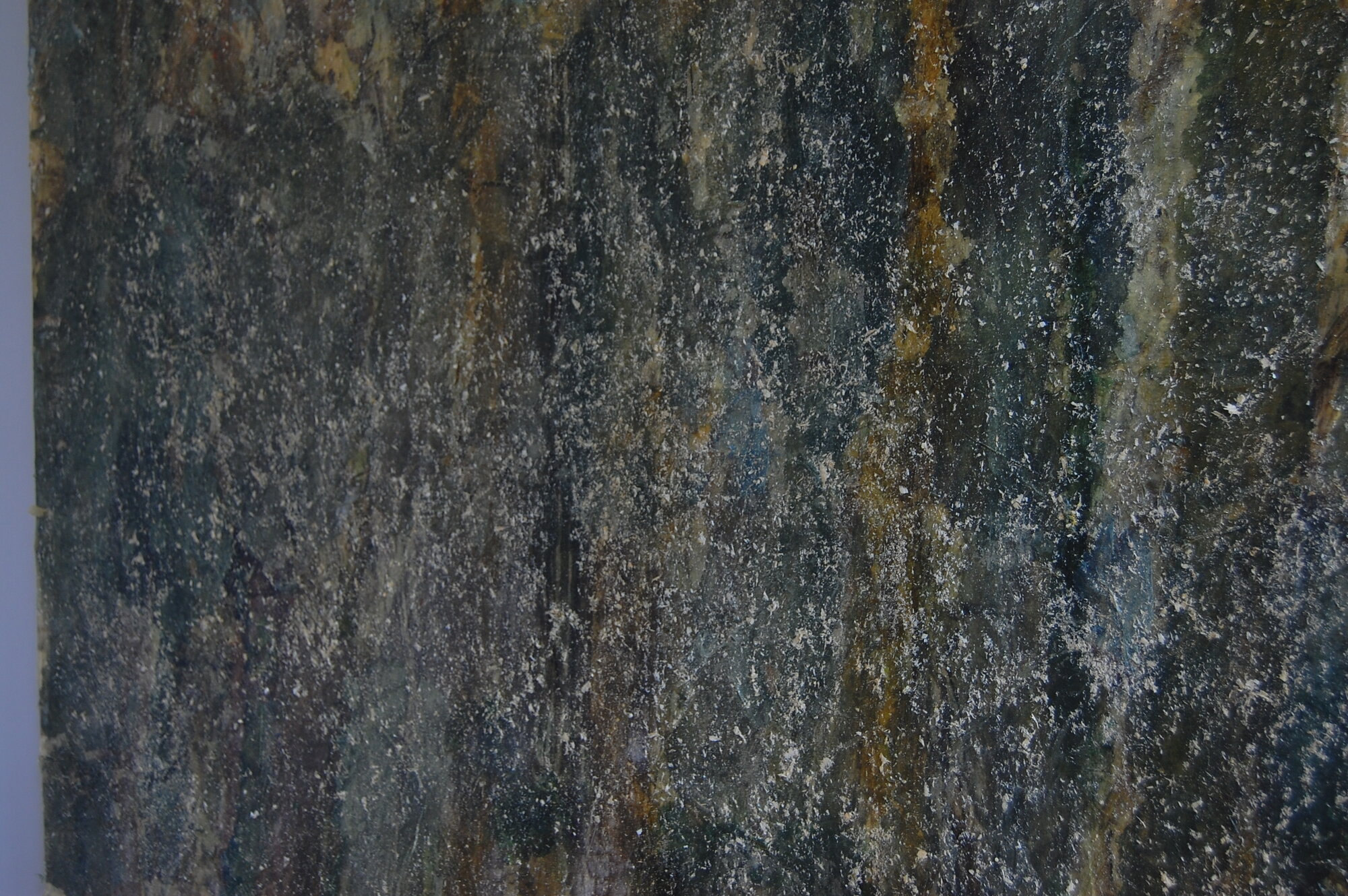 Detailansicht: Malerei, 120 x 60 cm, Papier, Holzspäne, Öl, Acryl auf Holzplatte