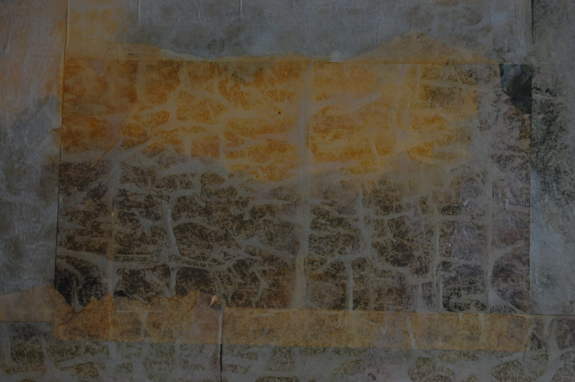 Detailansicht: Malerei, 120 x 60 cm, Photographie, Acryl, Harz, Papier auf Holzplatte